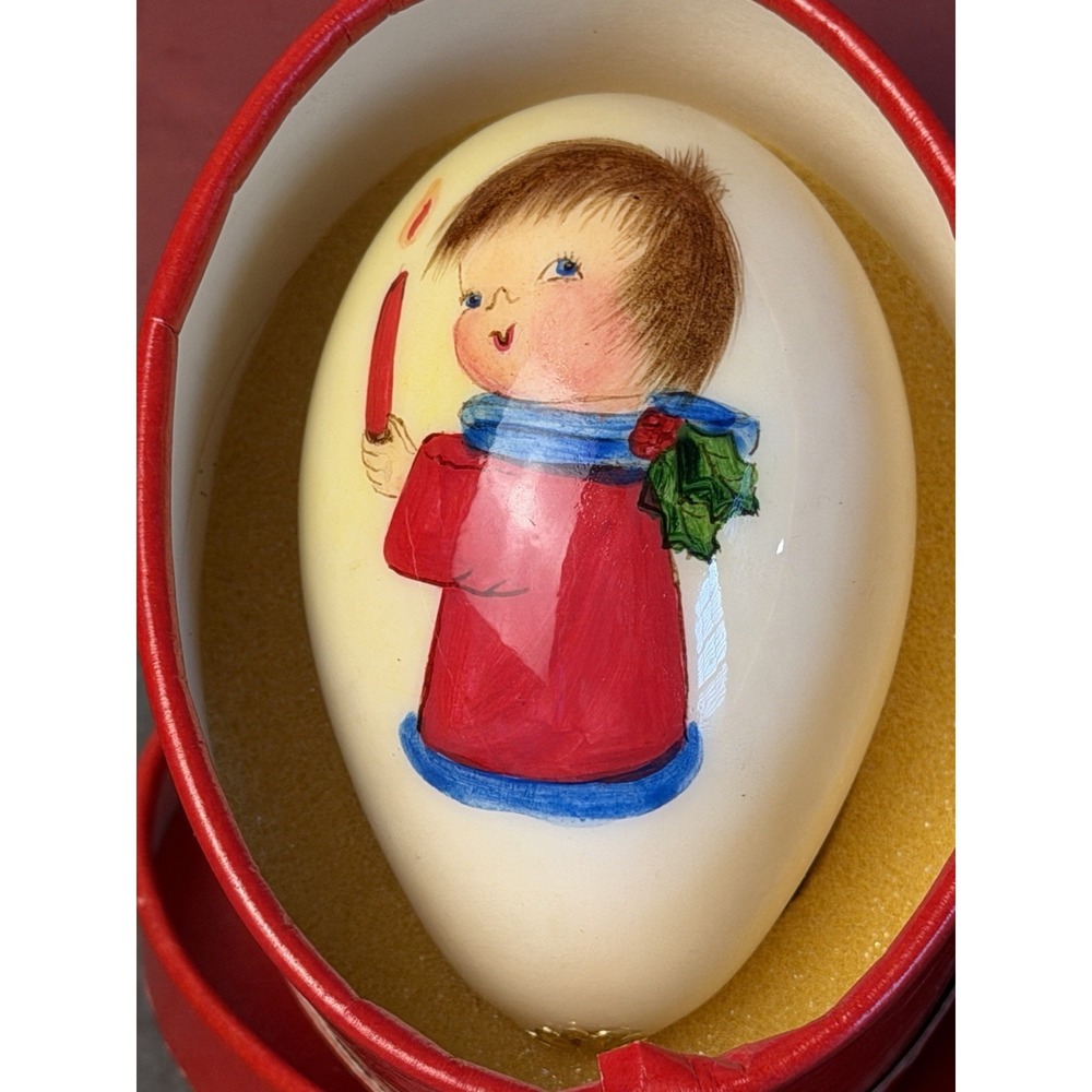 Vintage Hand Painted Christmas Egg Featuring Small Child Holding A Candle